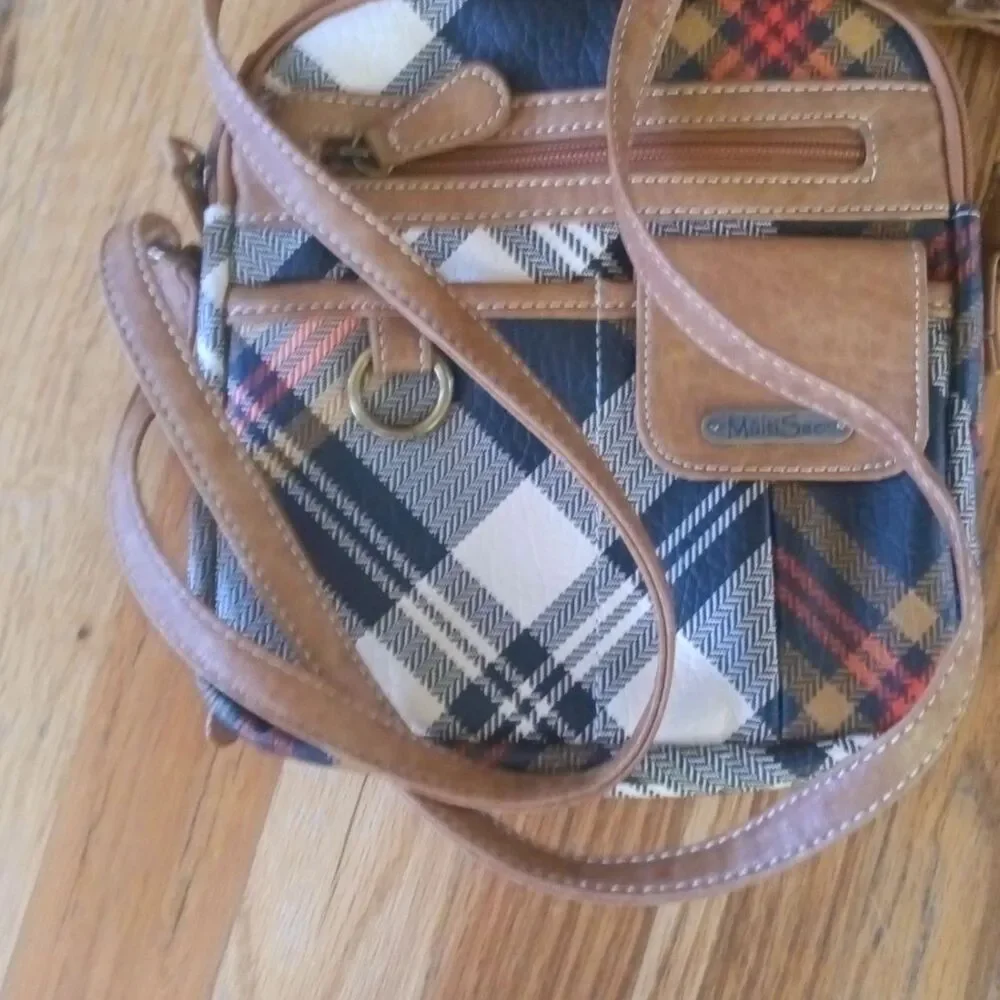 MultiSac Tweed Crossbody Bag Plaid Multi-Pocket Travel Shoulder Purse - Picture 3 of 8